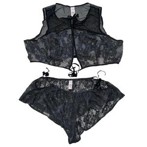 Victoria’s‎ Secret 2 Piece Sexy Sheer Floral Lace Fishnet Grey Lingerie Pajama